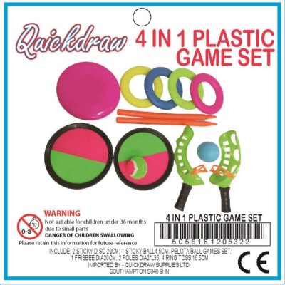 Quickdraw 4-in-1 Garten- & Strand-Spieleset Für Kinder – Enthält Frisbee, Fangball, Pelota & Ringwurf – Mit Tragetasche