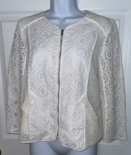 Trina Turk Ivory Cotton Eyelet Embroidered L/S Jacket EUC See Measurements