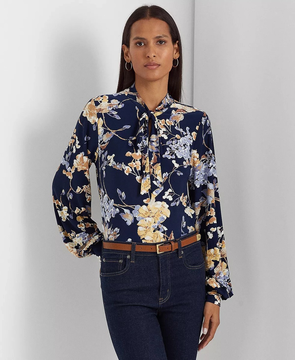 ラルフ・ローレン Lauren Ralph Lauren Floral ストレッチ Jersey Tie-Neck Top レディース シャツ トップ Floral Stretch Jersey Tie-Neck Top
