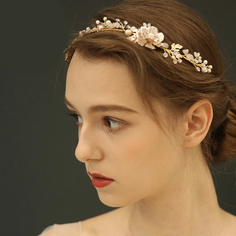 36 x 4cm Handmade Gold Flower Wedding Bridal Head Pieces Hair Band Accessories - Image 4 of 4