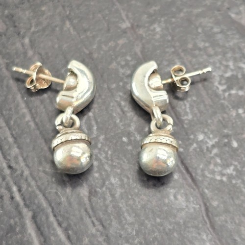 Vintage Sterling Silver Dangle Earrings With Arch Round Textured Accents li661 - Picture 6 of 6