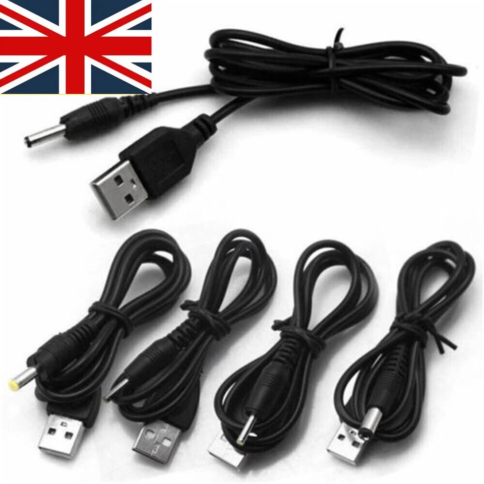 YANQUEENS USB A Male To 2 2.5 3.5 4.0 5.5mm DC Jack Power Plug Connector 5V Cable Black UK
