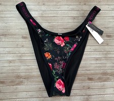 Nwt Victorias Secret Sydney Logo Brazilian Swim Bikini Bottom Dark Floral M