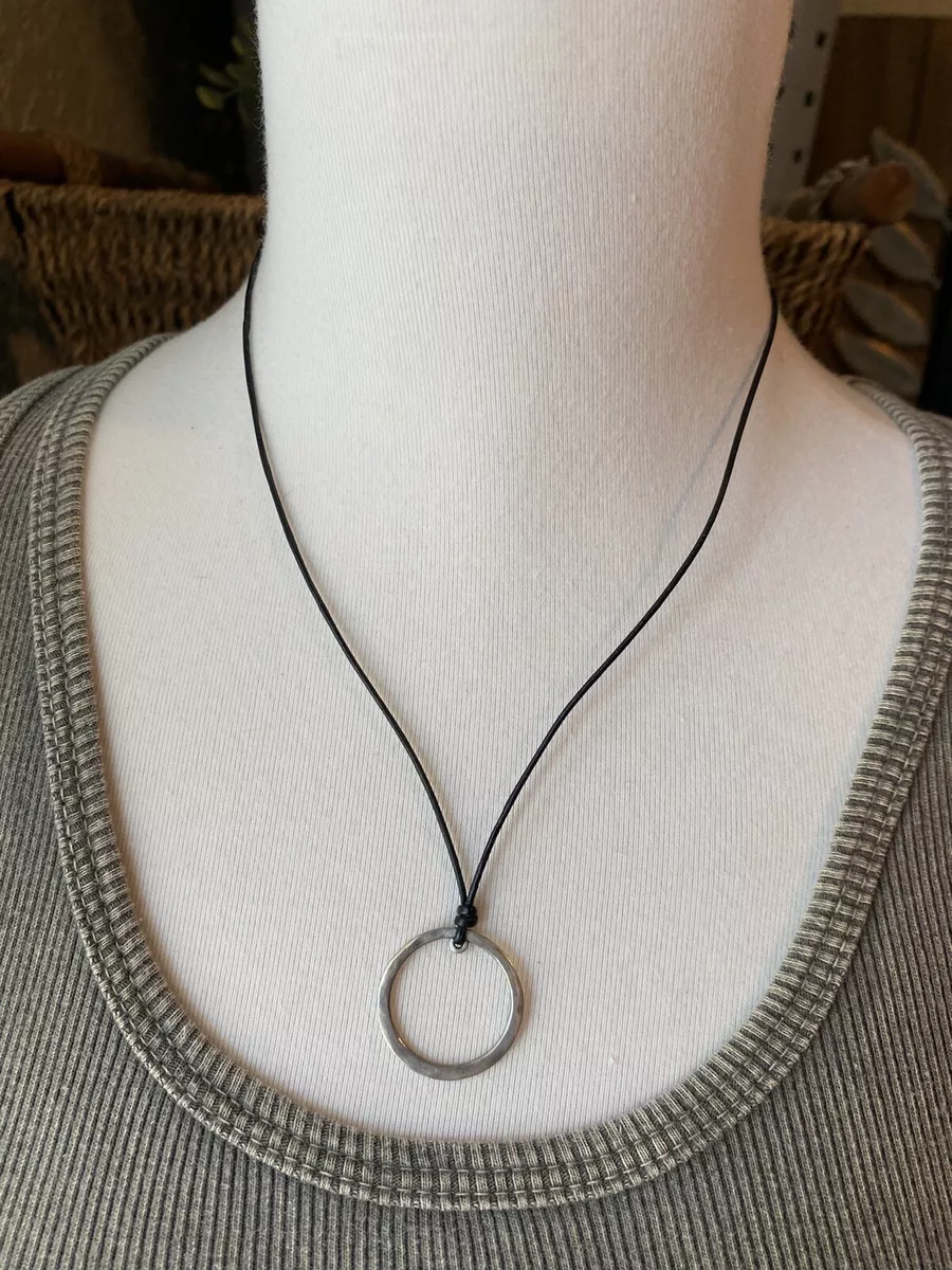 SILPADA NECKLACE CIRCLE CHARM Black Leather Cord 925 Sterling Silver N2478