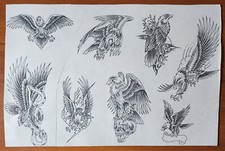 ORIGINAL 1980s HAND DRAWN, Vintage Traditional Tattoo Flash Production Sheet 20