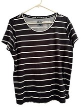 MUK LUKS Casual Womens Petite Medium PM Cloud Knit Top Blouse Black Stripe Soft