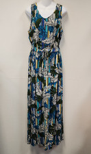 Apt. 9 Maxi Dress M Blue Green Beach Coastal Boho Floral Flowy Tie Vacation