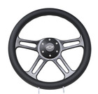 14" 4 Spoke BLACK Steering Wheel Black Grip 6 Hole Chevy Horn Button Muscle