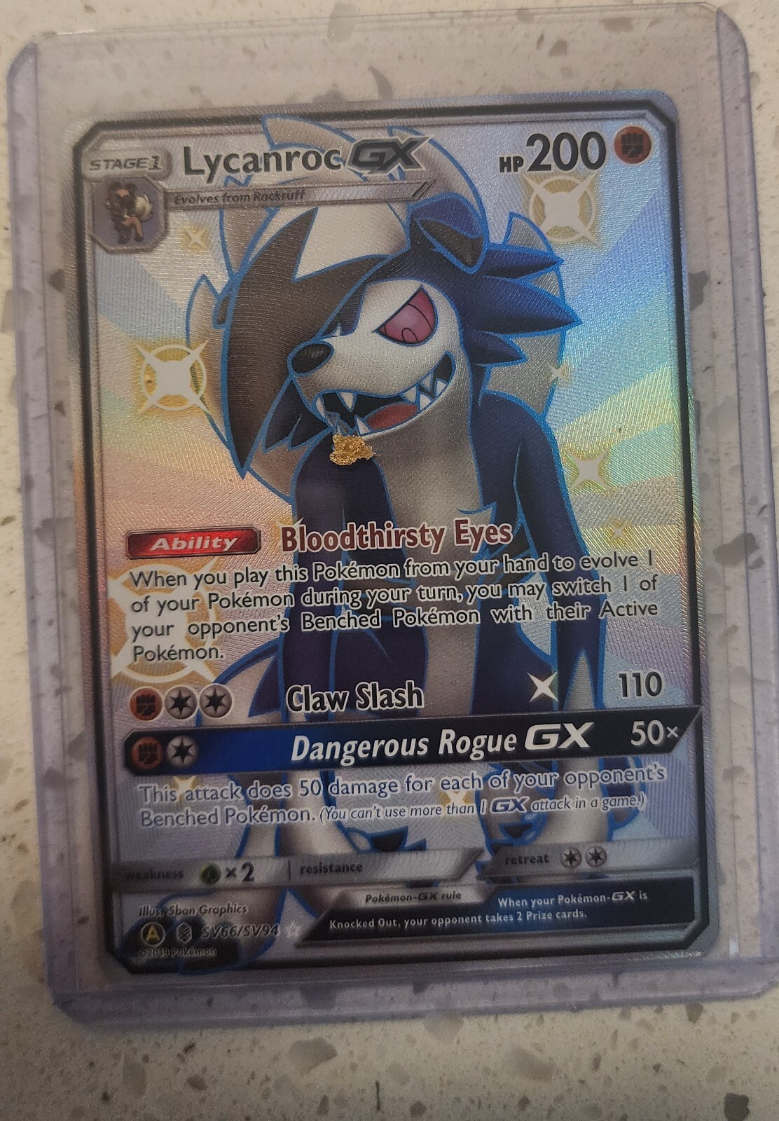 Lycanroc GX SV66 Hidden Fates Holo Ultra Rare Pokemon Card 2019 NM