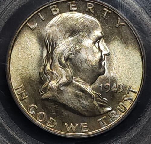1949-D Franklin Silver Half Dollar PCGS MS65 FBL Superb Eye Appeal, Key Date - Afbeelding 1 van 4