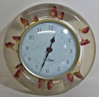 Vintage PasTyme 8" Lucite Clear Clock w/Pressed Red Roses Flowers - Works 8"