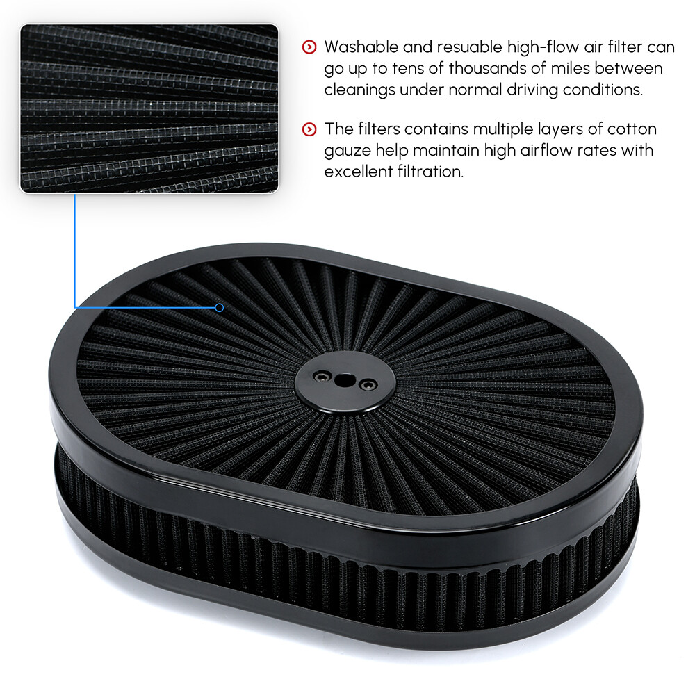 12''x2'' Washable Oval Filter Flow Air Cleaner Kit For 5-1/8