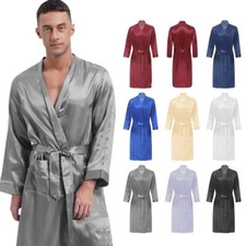 Mens Sleepwear Self-tie Belt Bathrobe Open Front Homewear Romper Nightwear