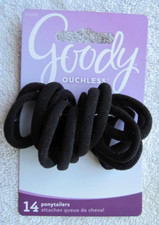 14 Goody Ouchless Black Gentle Fit Soft Fabric Terry Elastic No Metal Hair Bands