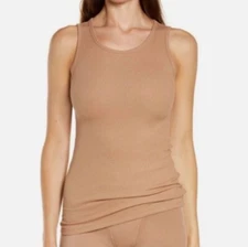 New SKIMS Womens Boyfriend Ribbed Tank Top XXS Sienna Skintone Neutral Basic