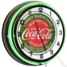19" Drink Coca-Cola Thirst Quenching Sign Double Neon Clock (Green)