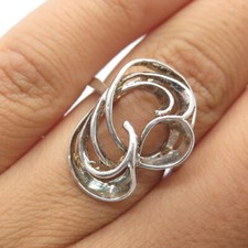 925 Sterling Silver Vintage Modernist Swirl Cocktail Ring Size 5.75