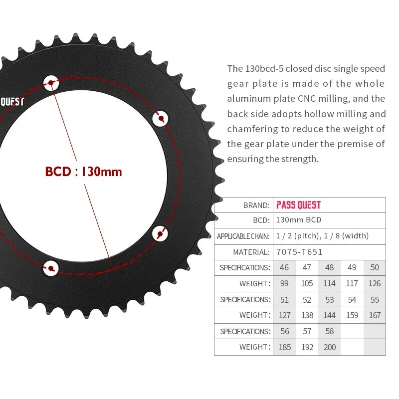 130BCD Chainring 5-Holes 46-58T for Bicycle Chain Wheel Fixed Gear Track Bike - Image 4 of 4