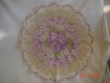 PRETTY Vtg. FINE COTTON ROUND SCALLOPED EDGE PURPLE TONES FLORAL HANDKERCHIEF