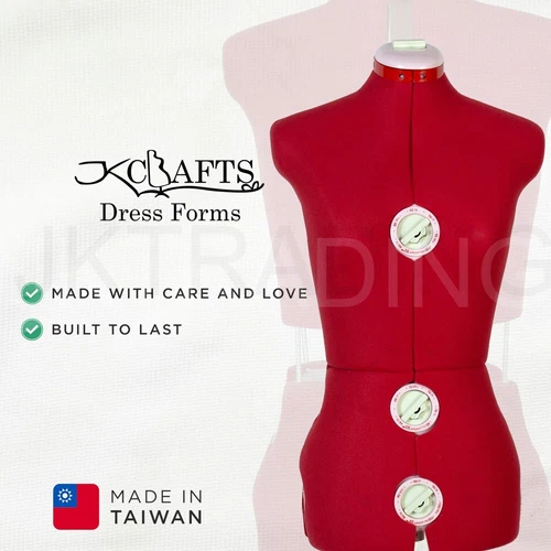 JKCrafts 8 Parts 12Dial RED Fabric-Backed Small size 8-14 Adjustable Dress Form - Picture 2 of 9