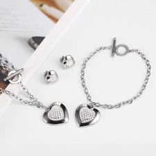 Silver Stainless Steel Heart-shaped Rhinestone Silver Women's Jewelry Set