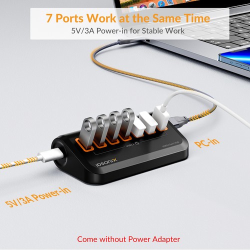 iDsonix USB C Hub 4/7 Ports USB 3.2 Gen 2 Type A ports SD/TF card slot 5/10gbps - Picture 4 of 17