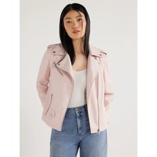 Scoop Womens Faux Leather Asymmetrical Zip Moto Jacket Size Xs Barely Pink