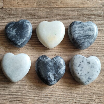 6 x Marmor Glückstein Herz SW  Stein Worry Stone 4cm Handschmeichler Herzform