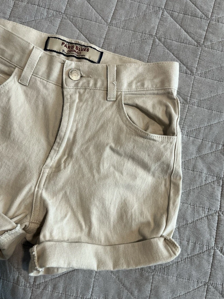 Pantalones Cortos Paris Azul Mujer Junior Talla 1 Beige Denim Puño Enrollado Elastizado De Colección Foto 3 de 4