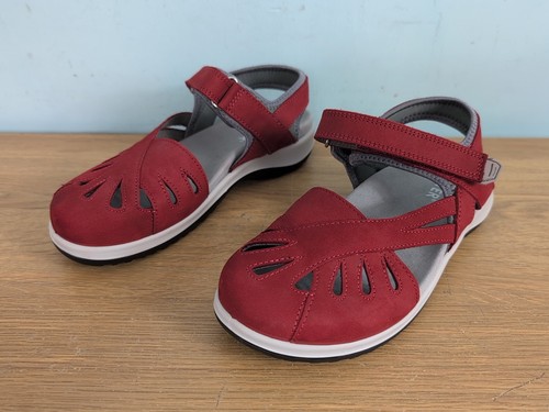 Hotter Quest Damen-Sandalen Klettverschluss Größe UK 5 sehr guter Zustand burgunderrot – UVP 59,99 £