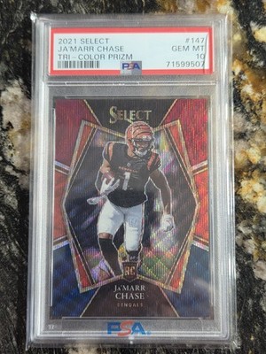 2021 Ja'Marr Chase RC #147 Select Tri-color Prizm PSA 10 Gem Mint! #25/199