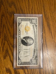 Gold 1928 $10 Ten Dollars Banknote Collectible with Bag & Certificate