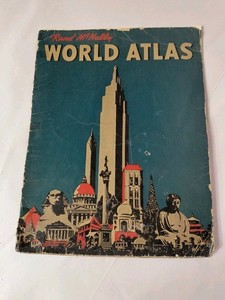 Rand McNally WORLD ATLAS Vintage 1942 Colored Maps Art Deco *Read Description*