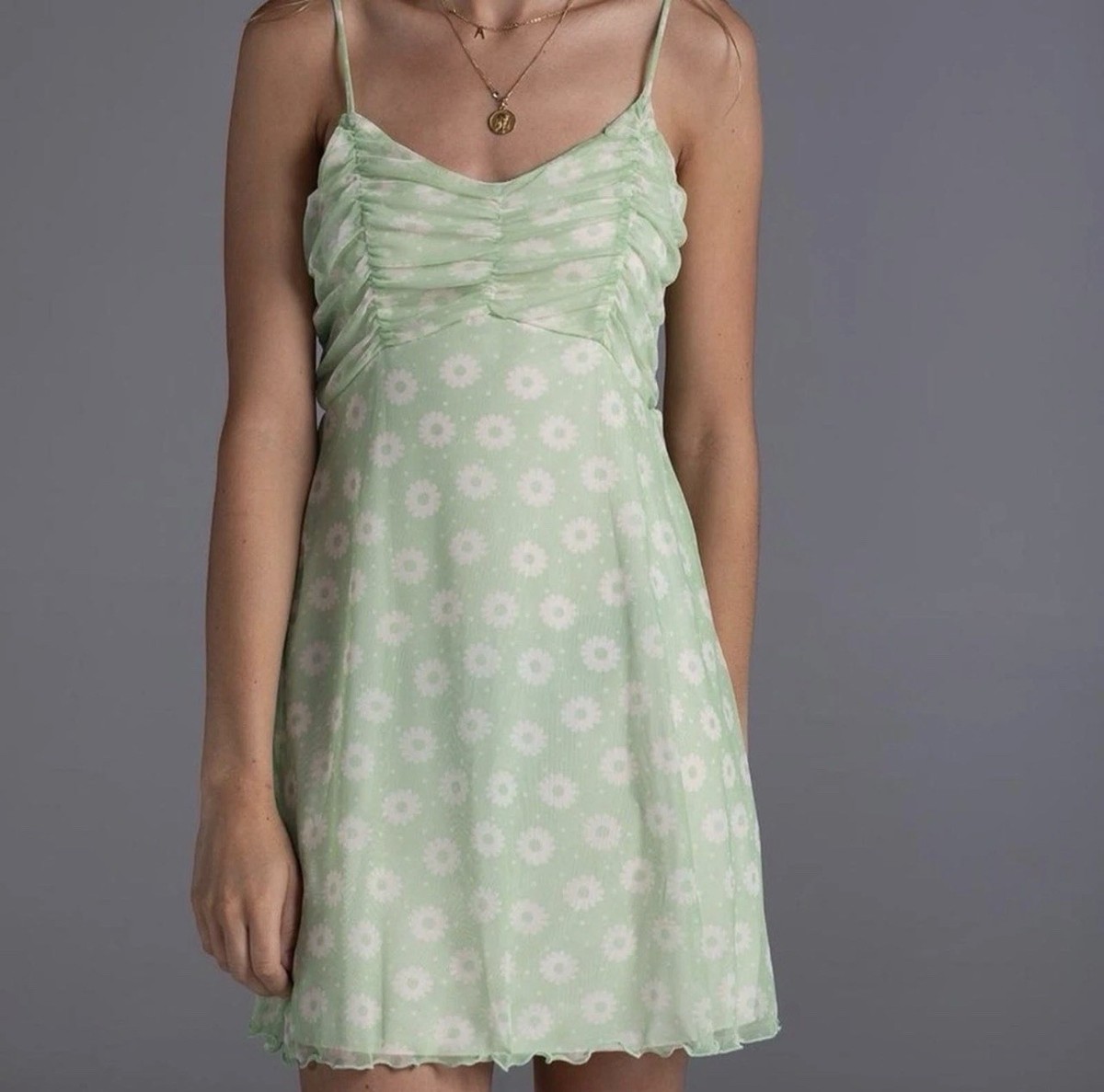 altar'd state green floral dress Altard State Green Floral Midi Dress Ruffle Sleeve V Neck No Belt