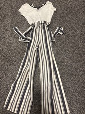 girls Jumpsuit Short Sleeve Size 7 White Striped