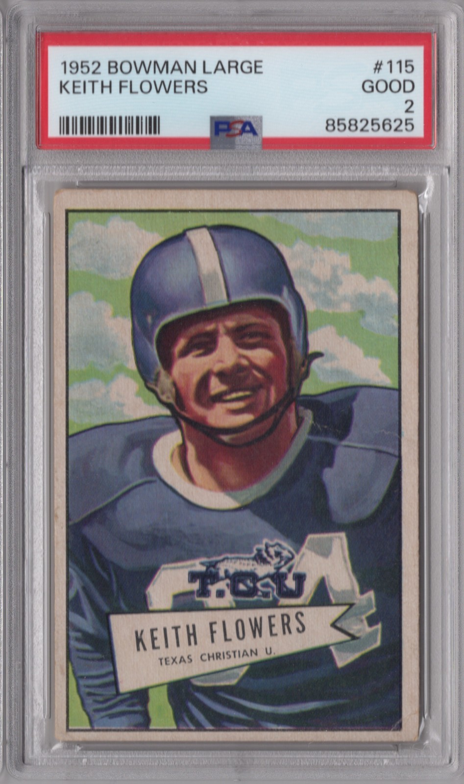 Keith Flowers #115 Football Cards 1952 Bowman Large trading card — raw and PSA graded price guide