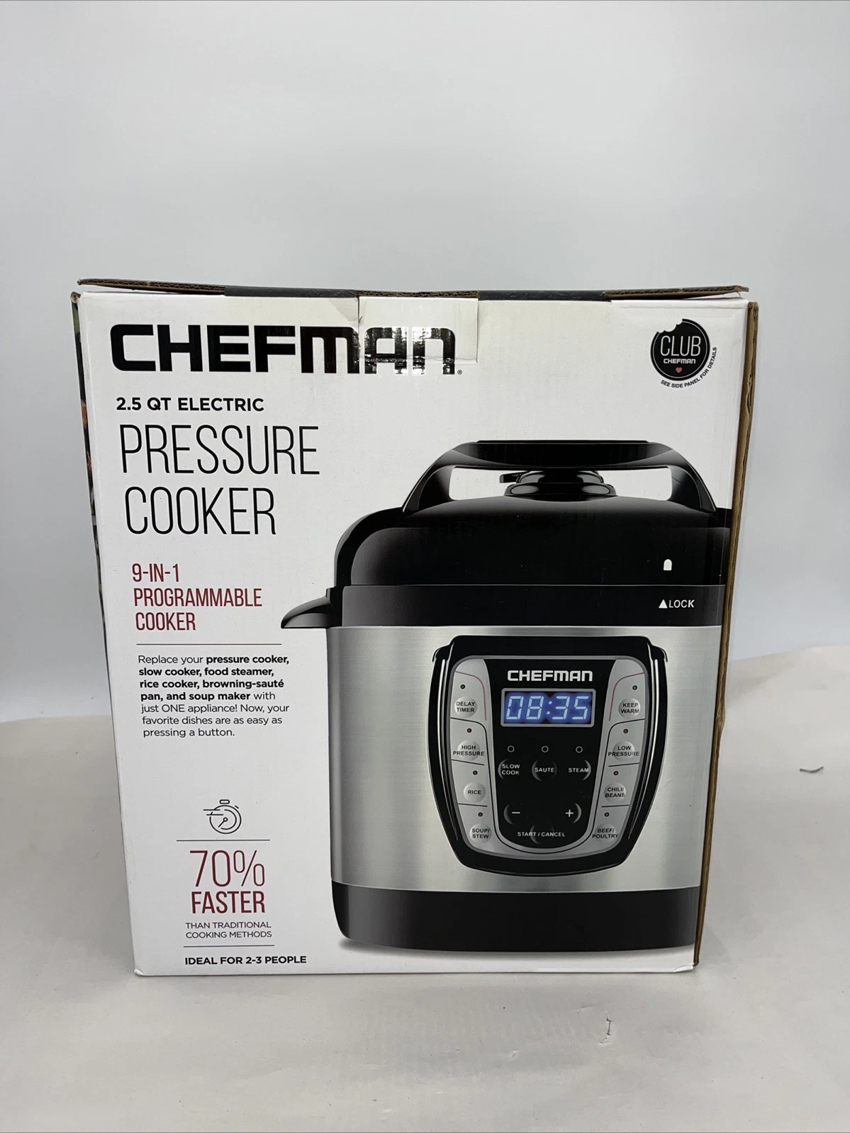 Chefman 2.5 QT Electric Pressure Cooker 9-in-1 Programmable Cooker