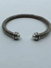 Med 5MM David Yurman Cable Princess Collection Bracelet PEARL & Diamonds