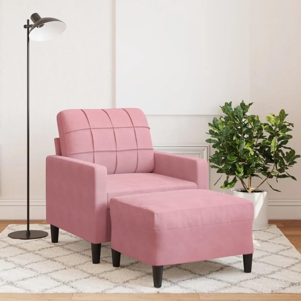 Sessel Mit Hocker Samt Rosa 60 Cm Sitzbreite-image