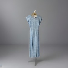 Urban Outfitters Lindsey Blue/White Dress Leg Slit Open Tie Back Cap Sleeve XS