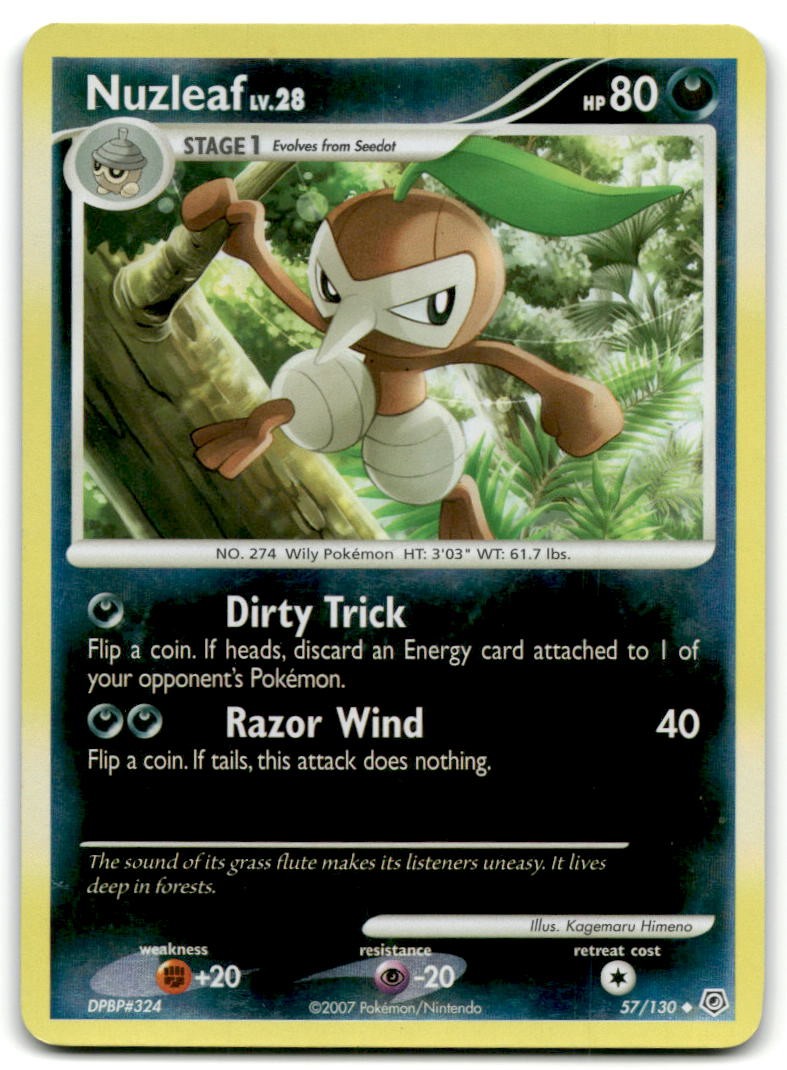 Pokemon Diamond and Pearl Reverse Holo Nuzleaf #57/130 Uncommon