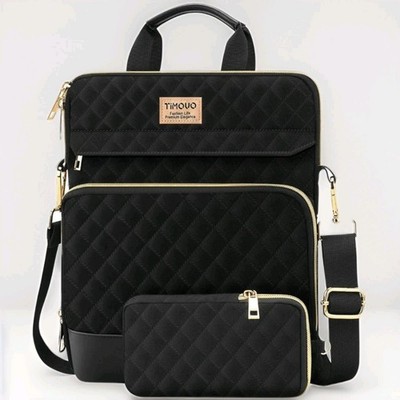 TiMOVO 13 Inch Tablet Sleeve Bag Shoulder Strap Black Quilted Velvety 13 x 10x 1