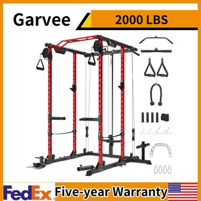  Power Cage 2000LBS Power Cage Squat Rack Squat Machine with Dip Bar Cable Pulle
