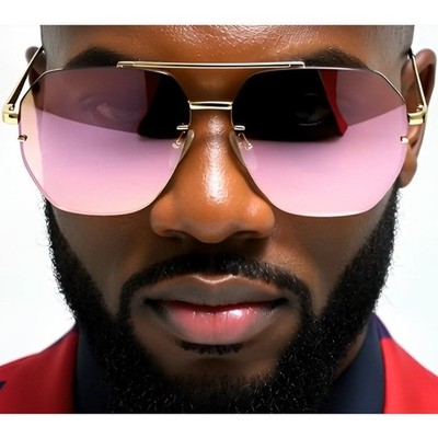 Pink Mirror Reflective Lens Sunglasses Men Style Flat Lens Luxury Beach Shades