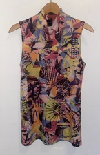 Inoah Sleeveless Abstract Art to Wear Mock Nec Top Size Small