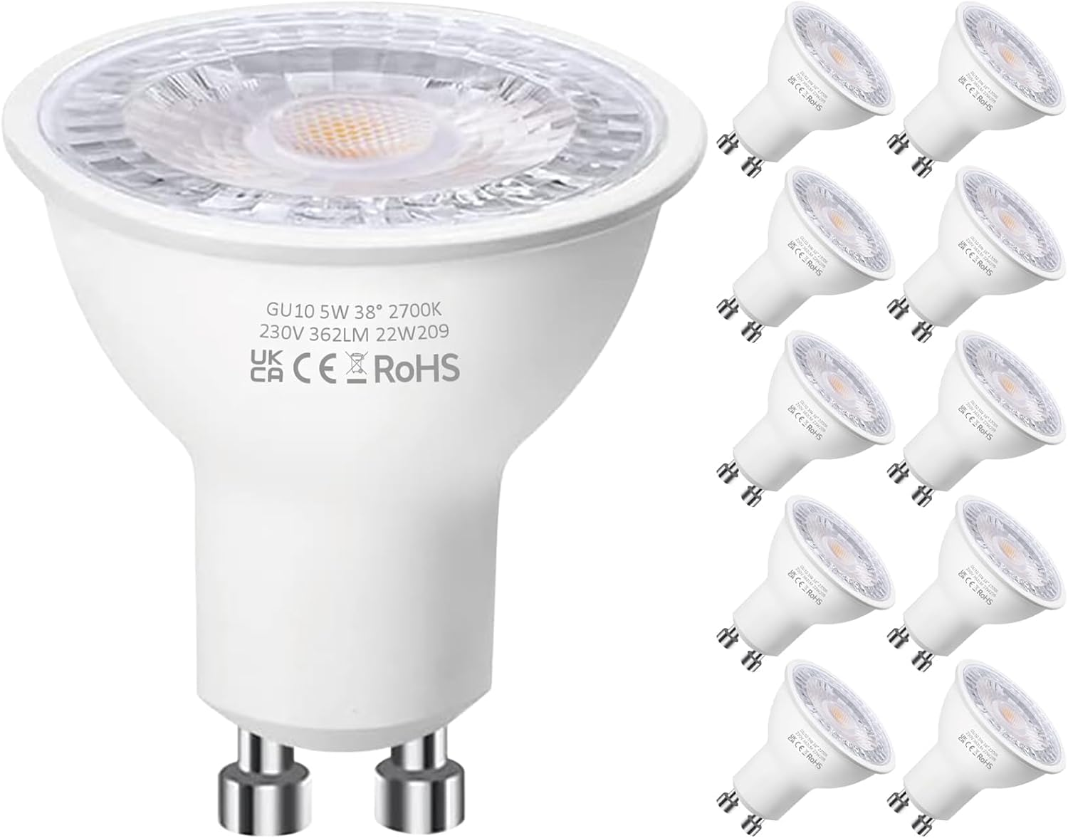 GU10 LED Bulbs, Warm White 2700K, 5W LED GU10 Spotlight Bulb, 50W Halogen Spotli