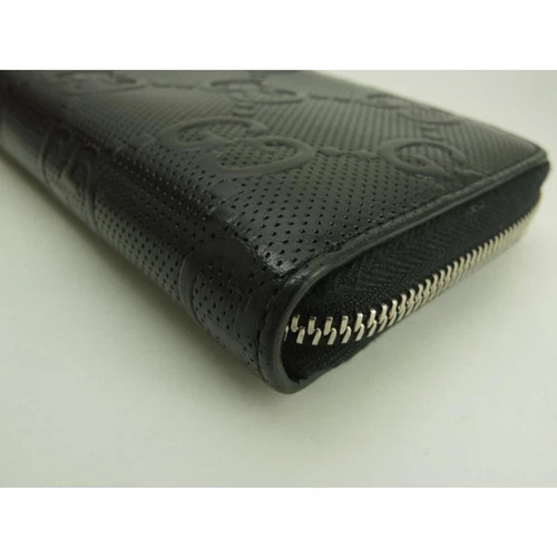 Gucci Portefeuille Long Gaufré GG Supreme Cuir Noir Long Zip Portefeuille Logo Homme