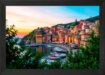 Cinque Terre Dorf Hafen gerahmtes Wandbild Poster Druck Bild