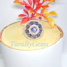 Purple CZ & Moissanite Halo Ring Silver Tone Luxury Cocktail Statement Women