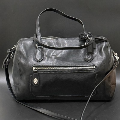 COACH ブラック レザーハンドバッグ COACH 25062 Poppy East/West Black Textured Patent Leather Satchel